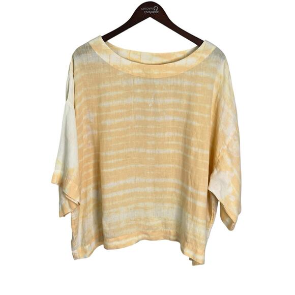 Pure J. Jill Linen Top L Tangerine Orange Shibori Dyed Kimono Oversized Boxy - Picture 3 of 9